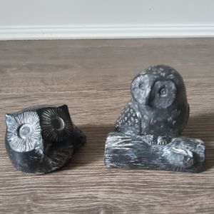 Soapstone carved Owls. Handmade  A Wolf Original Made in Canada